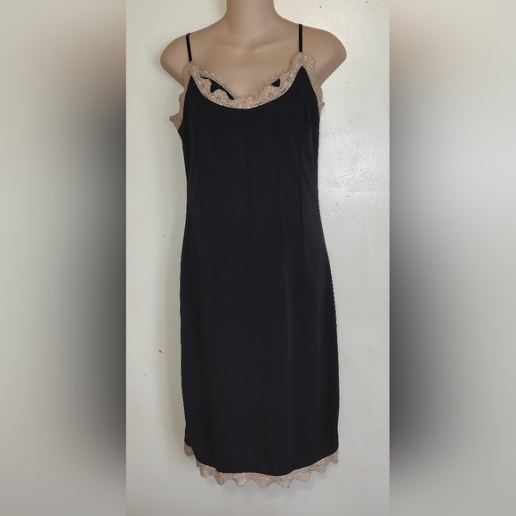 Vintage Fredericks of Hollywood Black Slip Negligee Dress LACE UP BACK Large - Picture 1 of 16